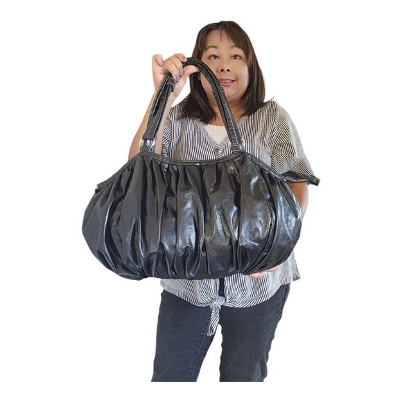 BLACK  RUFFLED TOTE BAGE LARGE - Picture 8 of 16